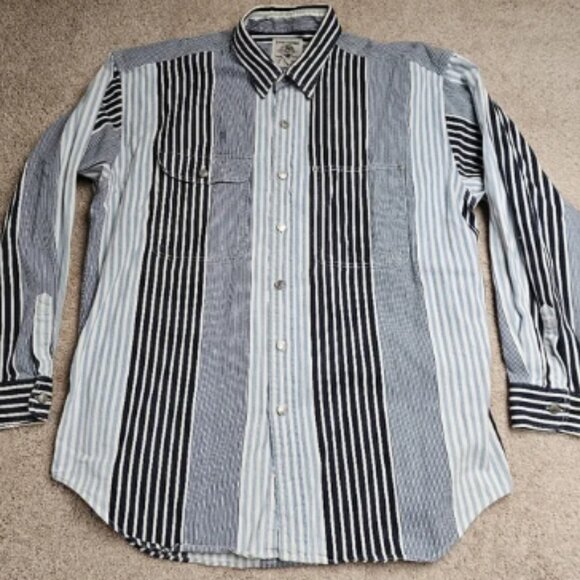 Vintage Banana Republic Safari & Travel Blue Multi Striped Button Down Shirt XL - Picture 1 of 8